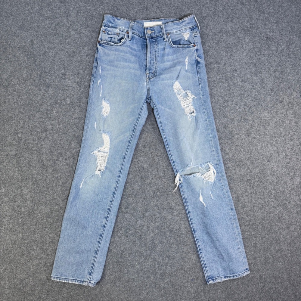 Mother The Trickster Ankle Women 25 Blue Excellent Distressed High Rise Jeans